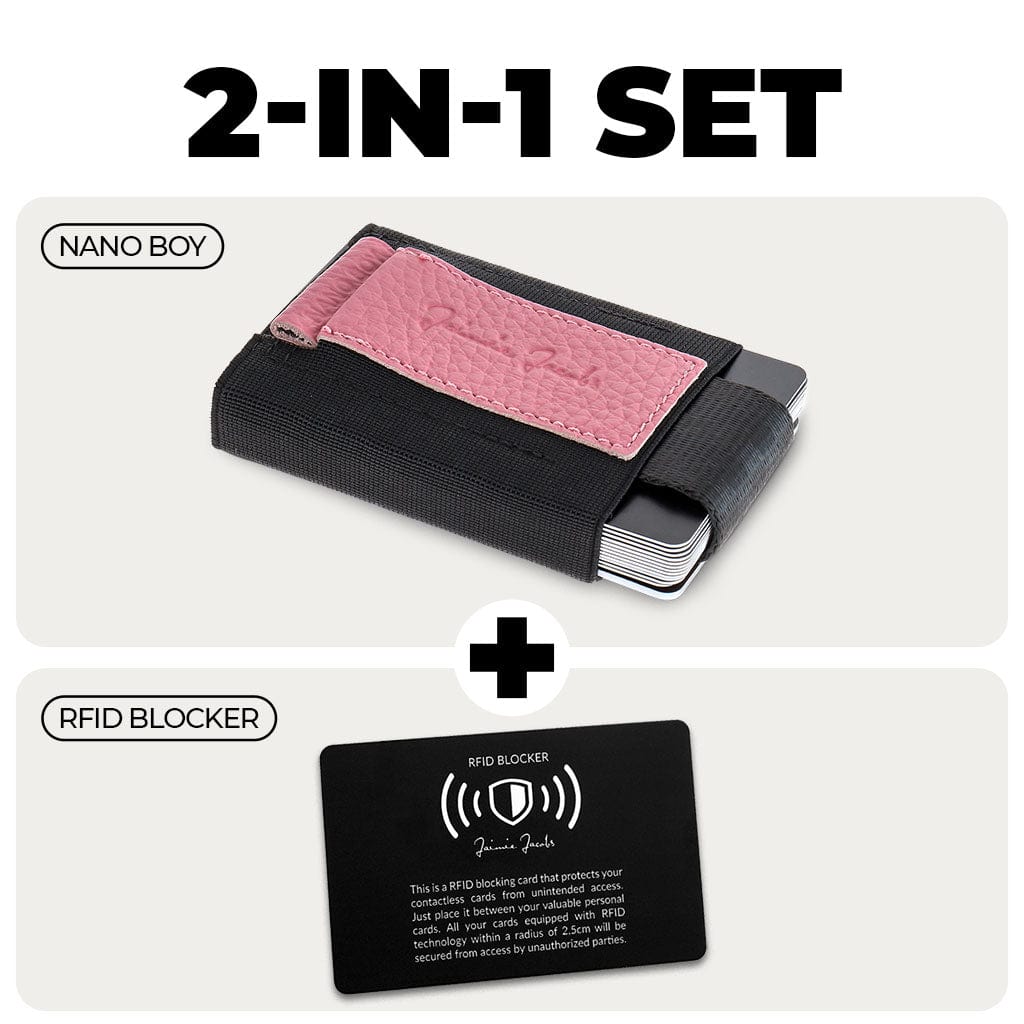 Jaimie Jacobs Geldbeutel Grained Leather Pink Nano Boy ladies wallet + RFID protection card bundle Nano Boy ladies wallet + RFID protection card bundle