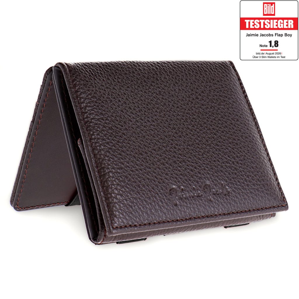 Jaimie Jacobs Geldbeutel Portemonnaie Grained Leather Brown Flap Boy - Magic Wallet with Coin Pocket - Limited Edition Flap Boy Magic Wallet with Coin Pocket Limited Edition 