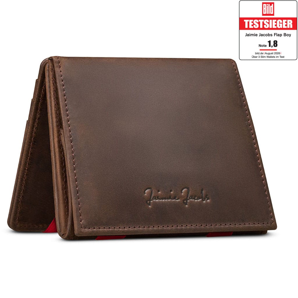 Jaimie Jacobs Geldbeutel Portemonnaie Buffalo Leather Dark Brown with Red Flap Boy - Magic Wallet with Coin Pocket Flap Boy Magic Wallet with Coin Pocket Genuine Leather