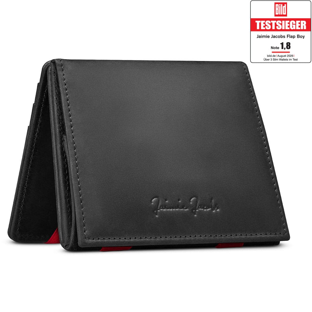 Jaimie Jacobs Geldbeutel Portemonnaie Buffalo Leather Black with Red Flap Boy - Magic Wallet with Coin Pocket Flap Boy Magic Wallet with Coin Pocket Genuine Leather