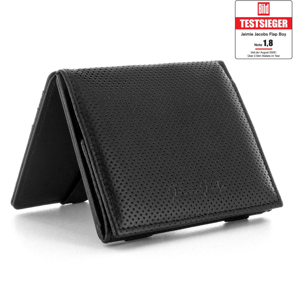 Jaimie Jacobs Geldbeutel Portemonnaie Perforated Leather Black Flap Boy - Magic Wallet with Coin Pocket - Limited Edition Flap Boy Magic Wallet with Coin Pocket Limited Edition 