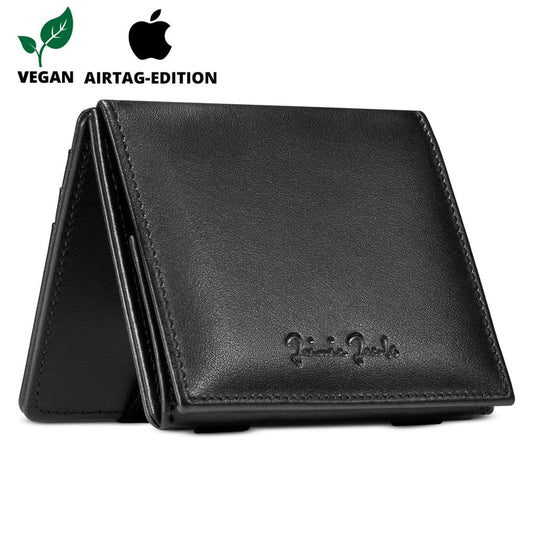 Jaimie Jacobs Geldbeutel Portemonnaie Vegan Black Flap Boy AirTag-Edition Vegan - Magic Wallet with Coin Pocket Vegan Flap Boy Wallet with AirTag Slot – Magic Wallet