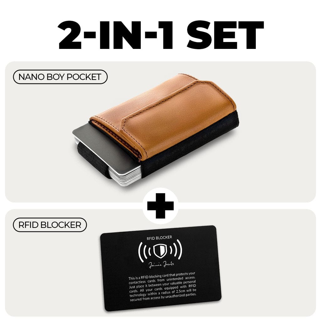 Jaimie Jacobs Cognac Nano Boy Pocket + RFID Protection Card Bundle Nano Boy Pocket + RFID Protection Card Bundle