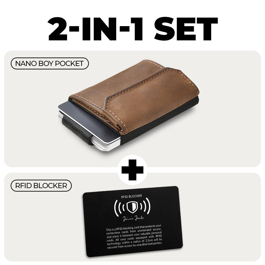 Jaimie Jacobs Buffalo Leather Dark Brown Nano Boy Pocket + RFID Protection Card Bundle Nano Boy Pocket + RFID Protection Card Bundle