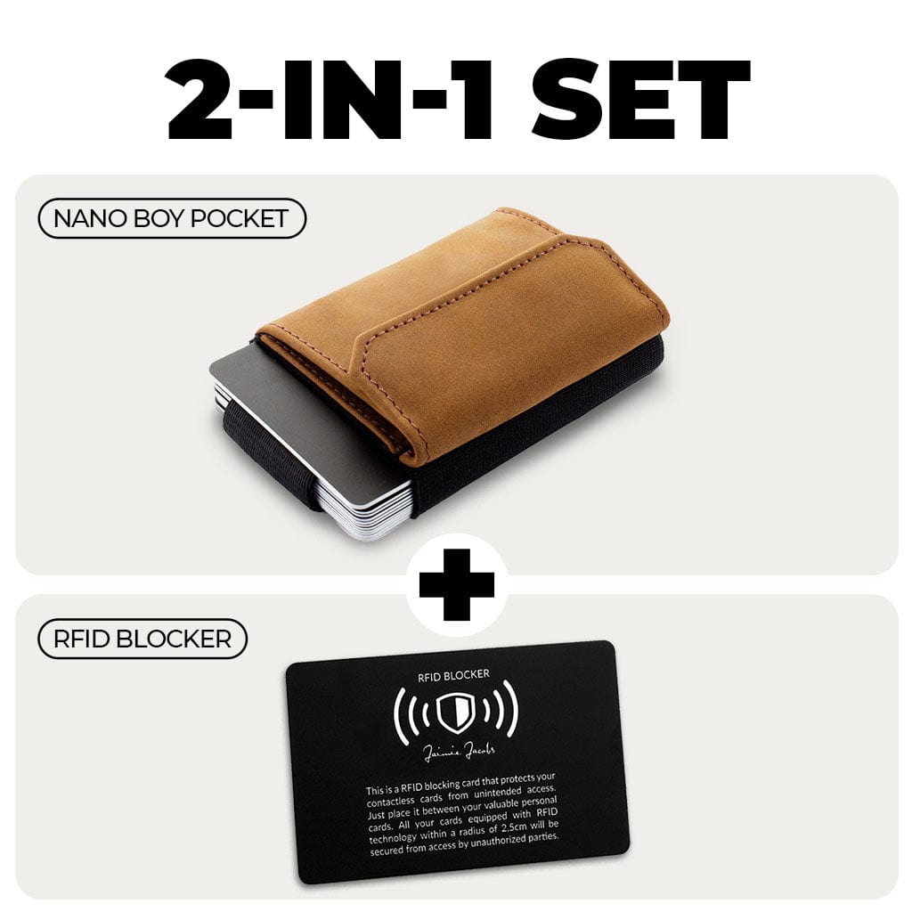 Jaimie Jacobs Buffalo Leather Light Brown Nano Boy Pocket + RFID Protection Card Bundle Nano Boy Pocket + RFID Protection Card Bundle