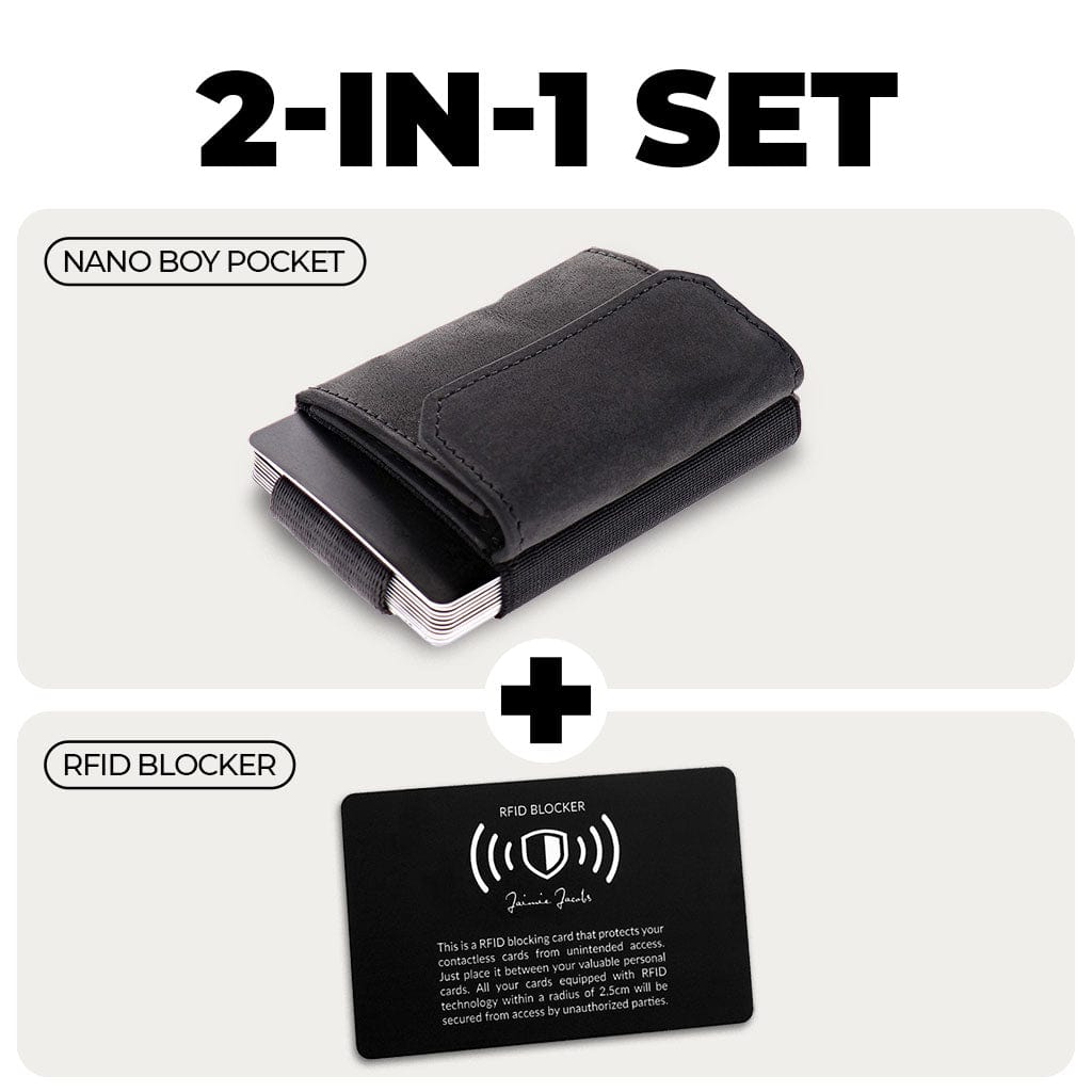 Jaimie Jacobs Buffalo Leather Black Nano Boy Pocket + RFID Protection Card Bundle Nano Boy Pocket + RFID Protection Card Bundle