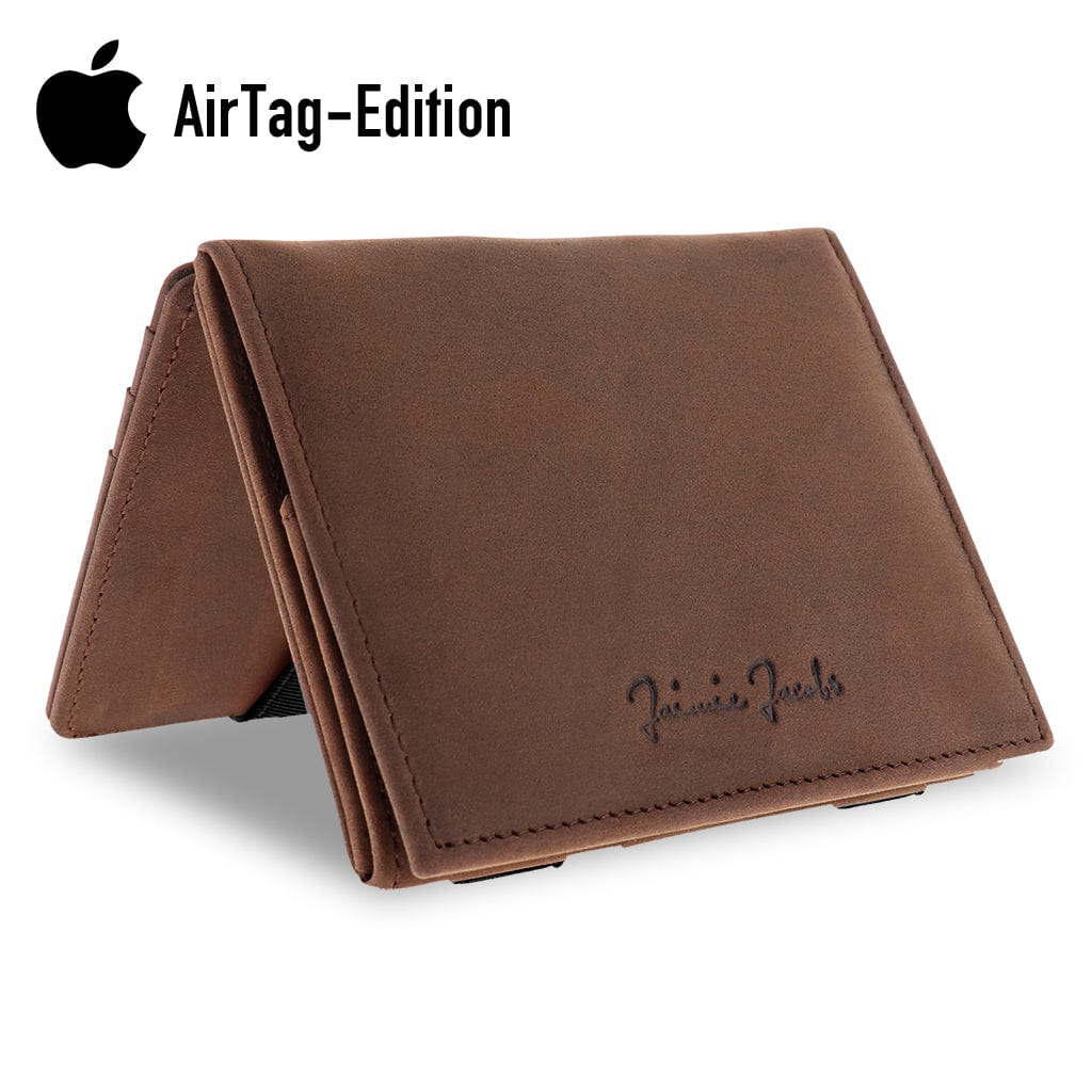 Jaimie Jacobs Geldbeutel Portemonnaie Buffalo Leather Dark Brown Flap Boy AirTag-Edition - Magic Wallet with Coin Pocket Flap Boy magic-wallet with coin pocket & Apple AirTag pocket